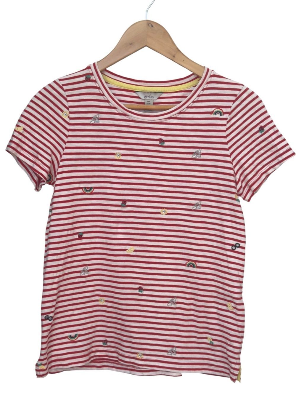 Joules Carley Red White Striped Colorful Embroidered Short Sleeve Tee. US 4.